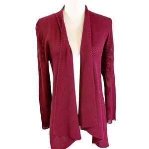 Eileen Fisher Merino Cardigan Petite Large PL‎ Ribbed Knit Longline Quiet Luxury